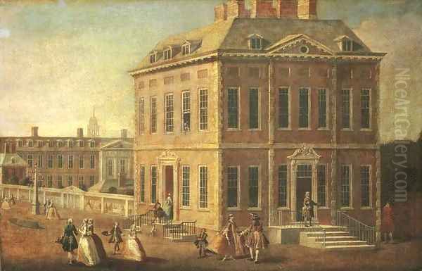 View of Ranelagh House and Gardens, and the Chelsea Hospital, with figures walking in the foreground Oil Painting by Joseph Nickolls