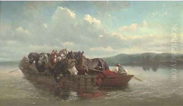 The horse ferry Oil Painting by Willem Carel Nakken