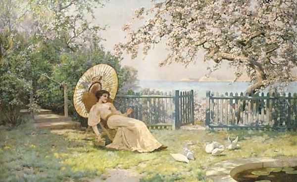 Under the Blossom Oil Painting by Leonard Charles Nightingale