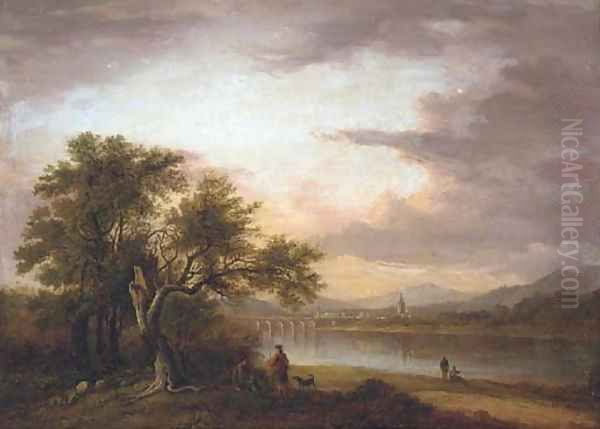 View of Perth from across the banks of the River Tay Oil Painting by Alexander Nasmyth