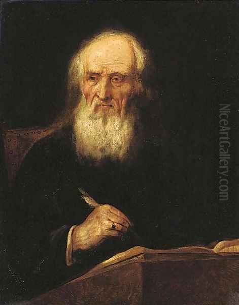 Portrait of an elderly man, seated half-length, writing in a book Oil Painting by Giuseppe Nogari