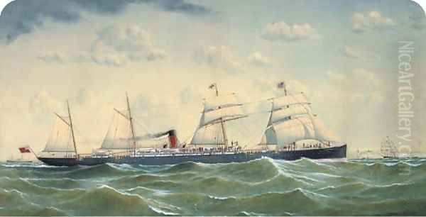 The Atlantic steamer British Princess in the Channel Oil Painting by H. Neville-Cummings