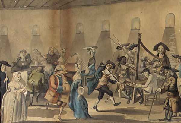 A bawdy tavern scene, probably Dublin Oil Painting by John Nixon