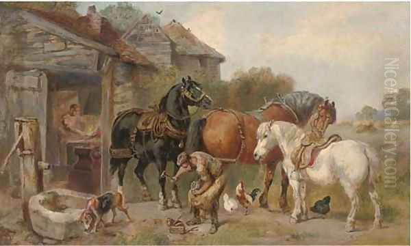 At the farriers Oil Painting by John Sargeant Noble