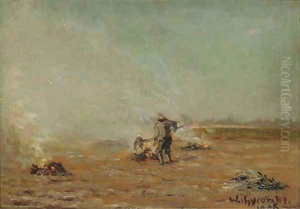 Burning stubble, Withycombe Oil Painting by John William North