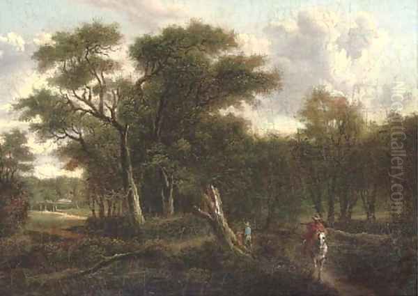 A traveller riding along a wooded track Oil Painting by Patrick Nasmyth