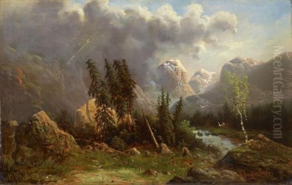 Gewitterlandschaft Oil Painting by Johann Jungblutt