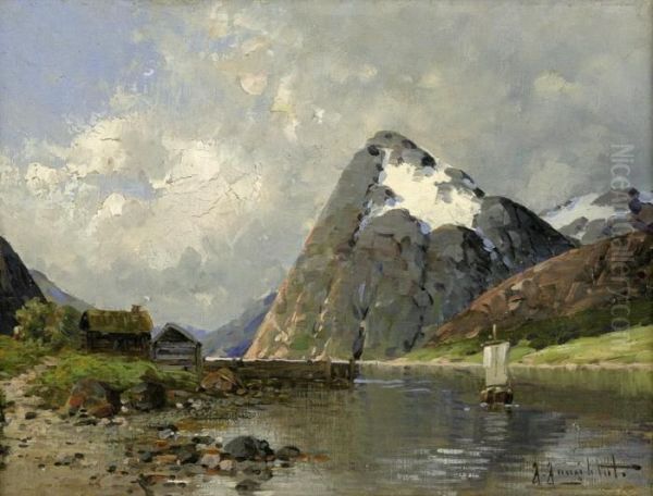 Fjordlandschaft Oil Painting by Johann Jungblutt