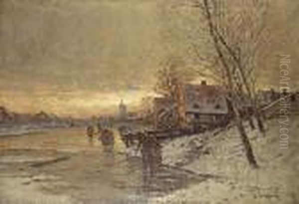 Winterlandschaft Oil Painting by Johann Jungblutt