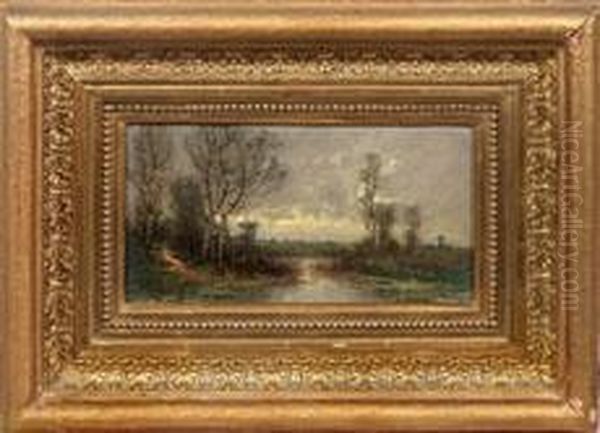 Niederrheinische Landschaft Mit Birken Im Abendlicht Oil Painting by Johann Jungblutt