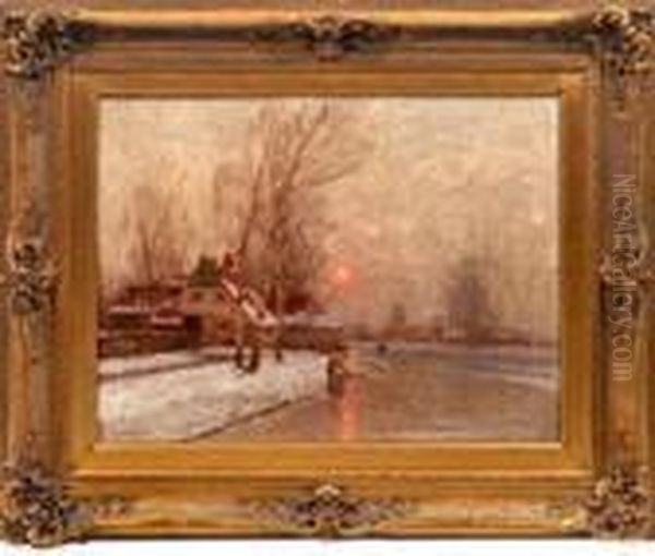 Winterstimmung Am Niederrhein Oil Painting by Johann Jungblutt