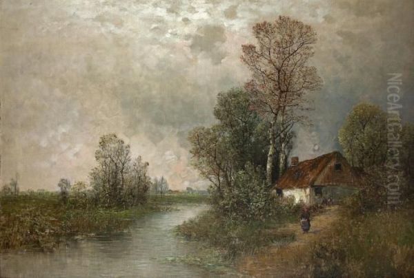 Wasserlandschaft Mit Gehoft Oil Painting by Johann Jungblutt