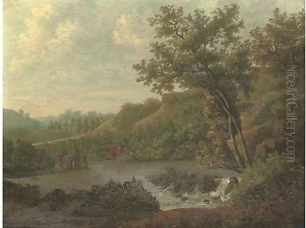 Ruins beside a lake Oil Painting by Patrick Nasmyth