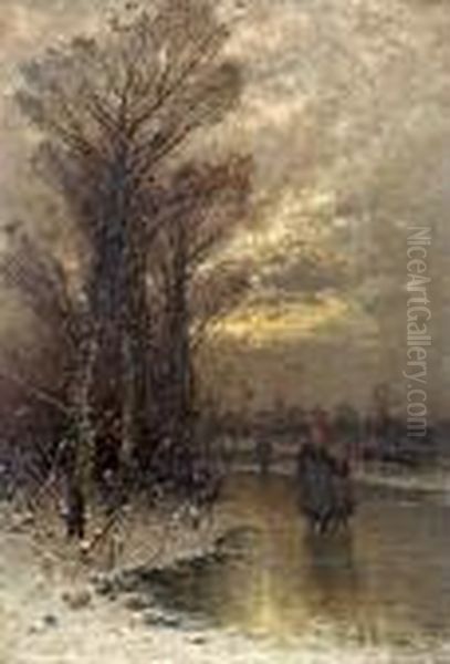 Abendliche Winterlandschaft Oil Painting by Johann Jungblutt