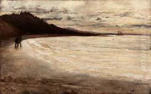 Passeggiando Sullaspiaggia Oil Painting by Johann Jungblutt