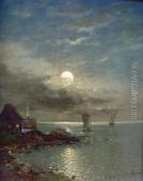 Strandansicht Bei Nacht Oil Painting by Johann Jungblutt