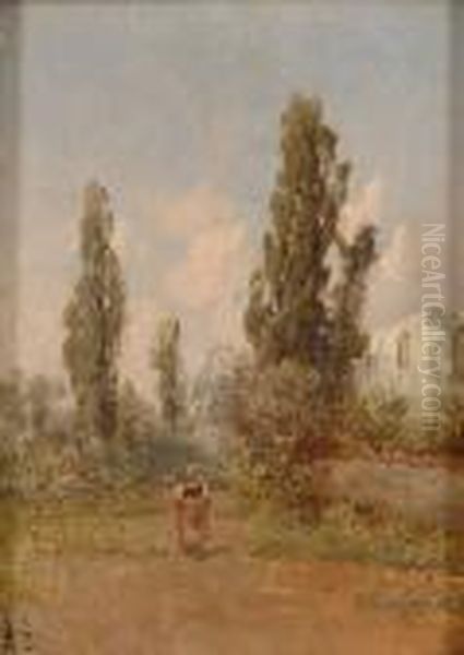 Suditalienische Landschaft Mit Landfrau. Oil Painting by Johann Jungblutt