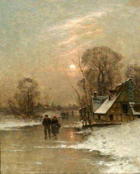 Walking Home From The Village Oil Painting by Johann Jungblutt