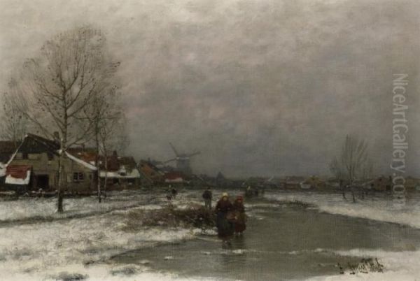 Cold Winterday Oil Painting by Johann Jungblutt