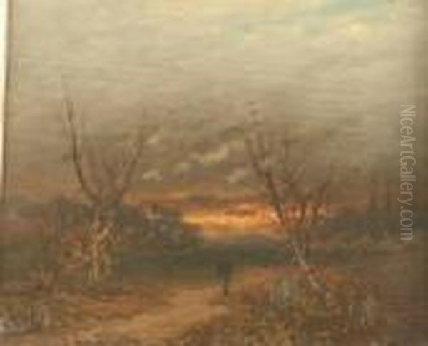 Herbstlandschaft Am Niederrhein Oil Painting by Johann Jungblutt