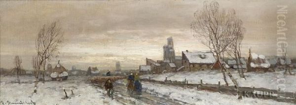 Hollandische Winterlandschaft Oil Painting by Johann Jungblutt