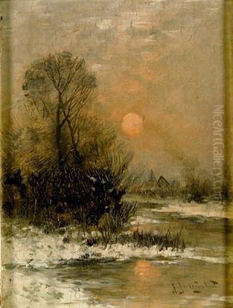 Wintersonne Oil Painting by Johann Jungblutt