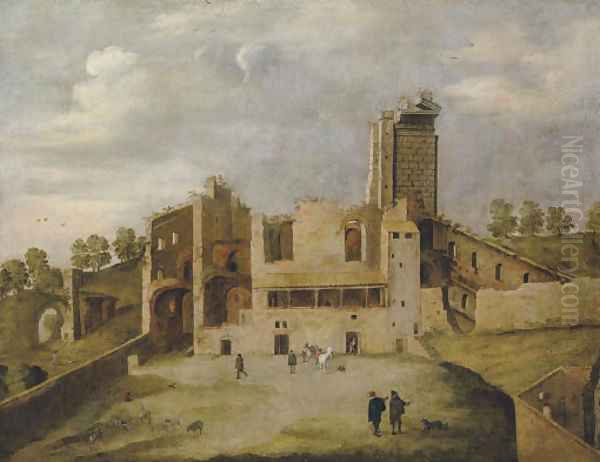 The Temple of Serapis, or so-called Frontispizio di Nerone, Rome Oil Painting by Willem van, the Younger Nieulandt