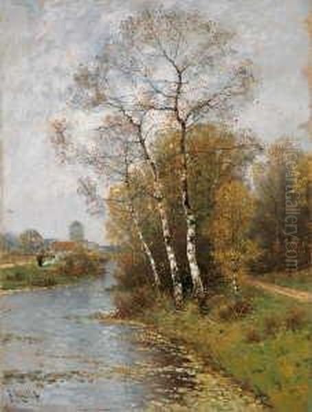 Fruhlingslandschaft Mit Einem
 Flusslauf (bei Zons?). Oil Painting by Johann Jungblutt