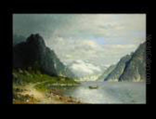 Fjordlandschaft Oil Painting by Johann Jungblutt