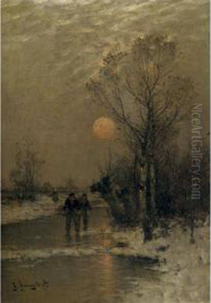 Returning From The Dutch Market On A Winter's Eve Oil Painting by Johann Jungblutt