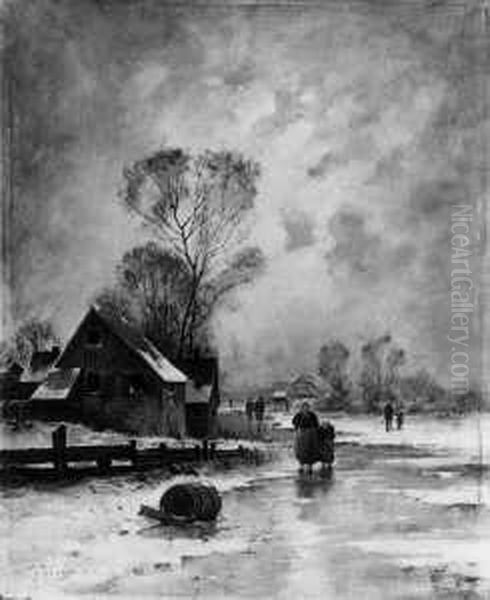 Abendliche Winterlandschaft. Oil Painting by Johann Jungblutt