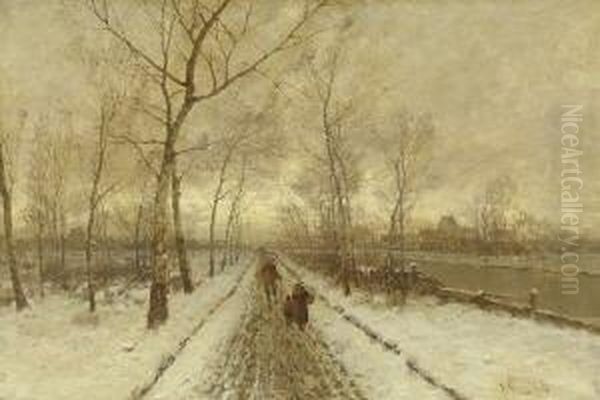 Winterlandschaft Oil Painting by Johann Jungblutt