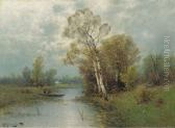 Birches In Autumn Oil Painting by Johann Jungblutt