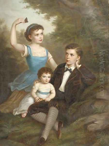 Sweet siblings Oil Painting by Friedrich Joseph Adolf Nebel