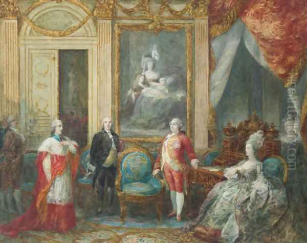 Louis XVI and his wife Marie Antoinette receiving a cardinal Oil Painting by Joseph Navlet