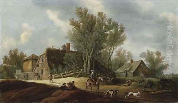 A wooded landscape with a huntsman setting Oil Painting by Pieter De Neijn