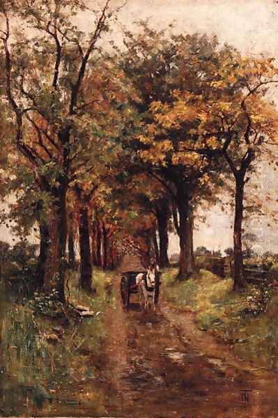 A Horse and Cart on a wooded Track Oil Painting by Thorvald Simeon Niss