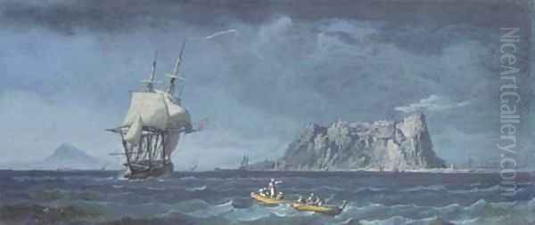 Shipping of the coast of Gibraltar Oil Painting by Alexandre-Jean Noel