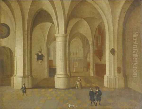 A church interior with elegant figure in the foreground Oil Painting by Pieter Neefs