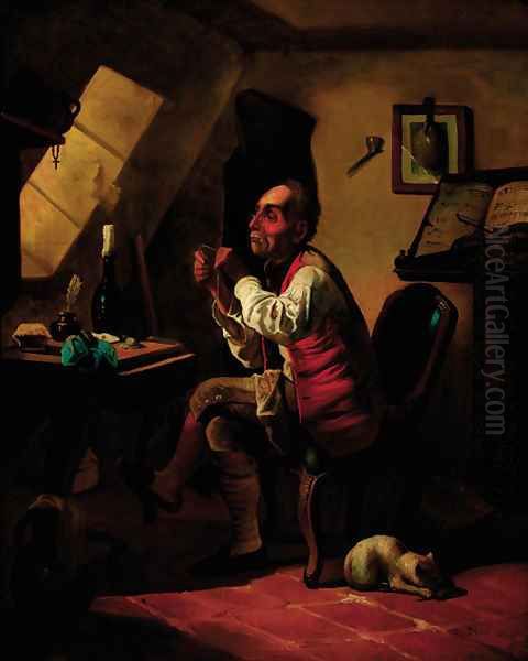 The musician darning his socks Oil Painting by Erskine Nicol