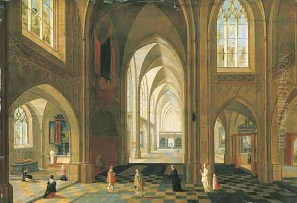 The interior of a Gothic cathedral looking east Oil Painting by Pieter the Younger Neefs