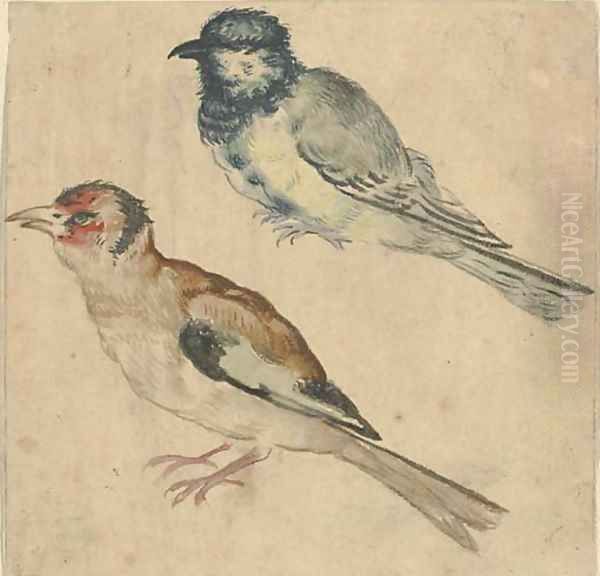 A blue tit and a goldfinch Oil Painting by Giovanni (Giovanni da Udine) Nanni (Nani)