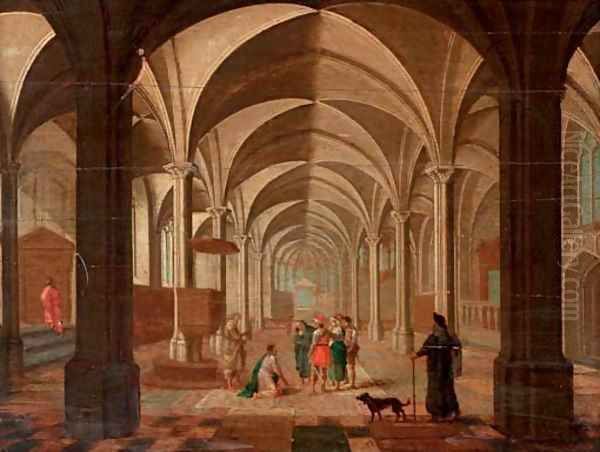 The transept of a gothic church with Christ and the Woman taken in Adultery Oil Painting by Peeter, the Elder Neeffs