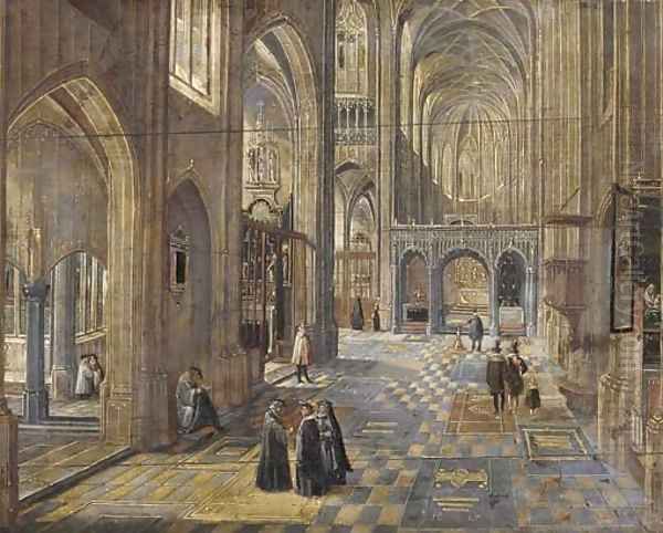 The interior of a Gothic church Oil Painting by Peeter, the Elder Neeffs