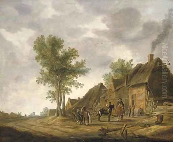 Travellers halting by a village inn Oil Painting by Pieter de Neyn