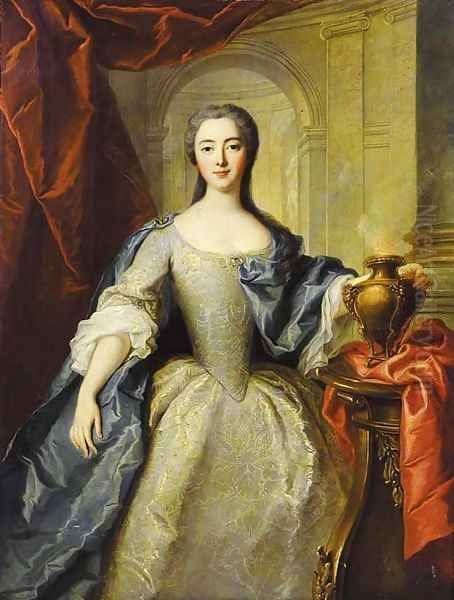 Portrait of a lady, said to be Princess Charlotte-Louise de Rohan-Guemenee (born 1722), as a Vestal Virgin Oil Painting by Jean-Marc Nattier