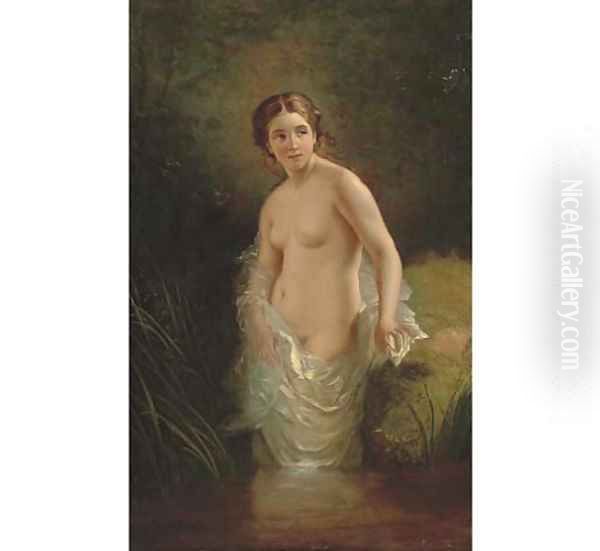 A nymph bating in a stream Oil Painting by Timoleon Carl von Neff