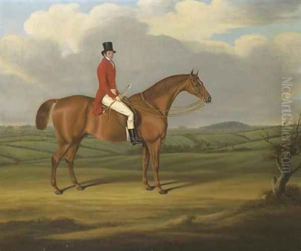 A Gentleman On A Chestnut Hunter In An Extensive Landscape With Quenby Hall Beyond Oil Painting by William Nedham