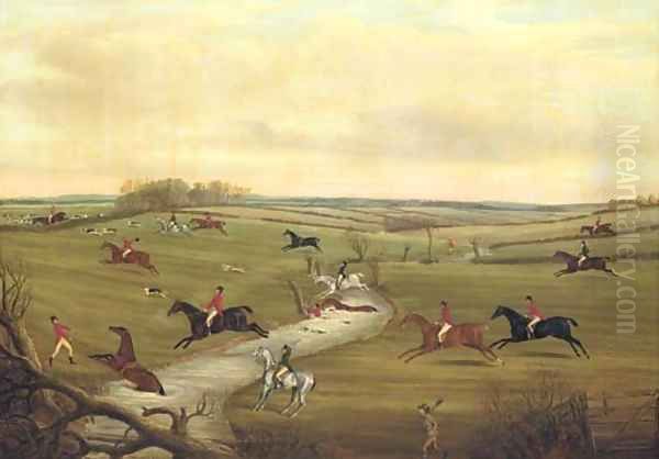 The Hunt Crossing the Snite, Leicestershire Oil Painting by William Nedham