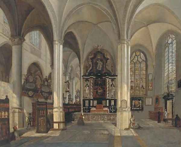 The interior of Saint Jacobs Church, Antwerp Oil Painting by Josephus Christianus Nicolie